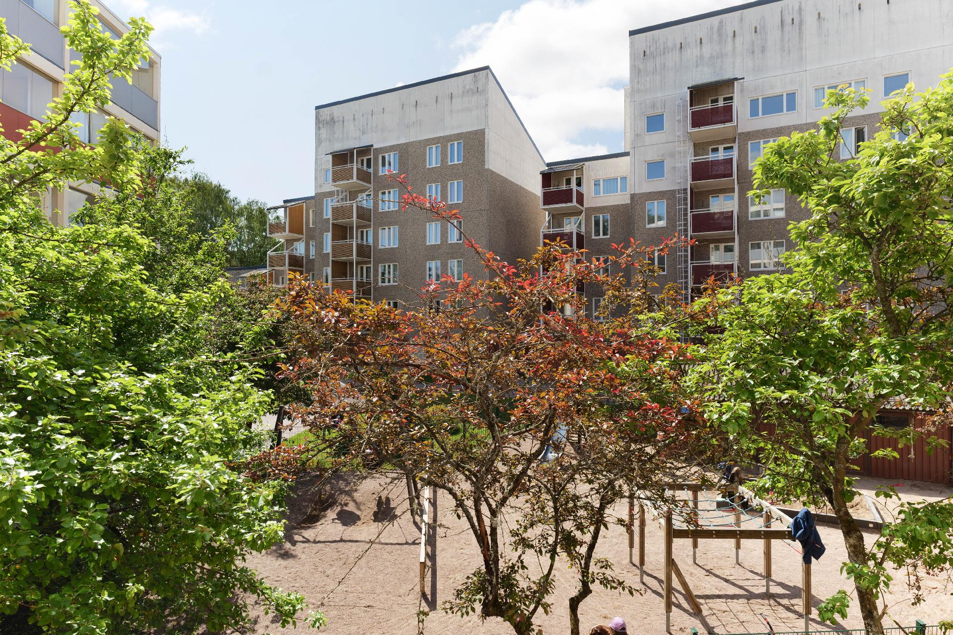 Kesäinen pihanäkymä parvekkeelta