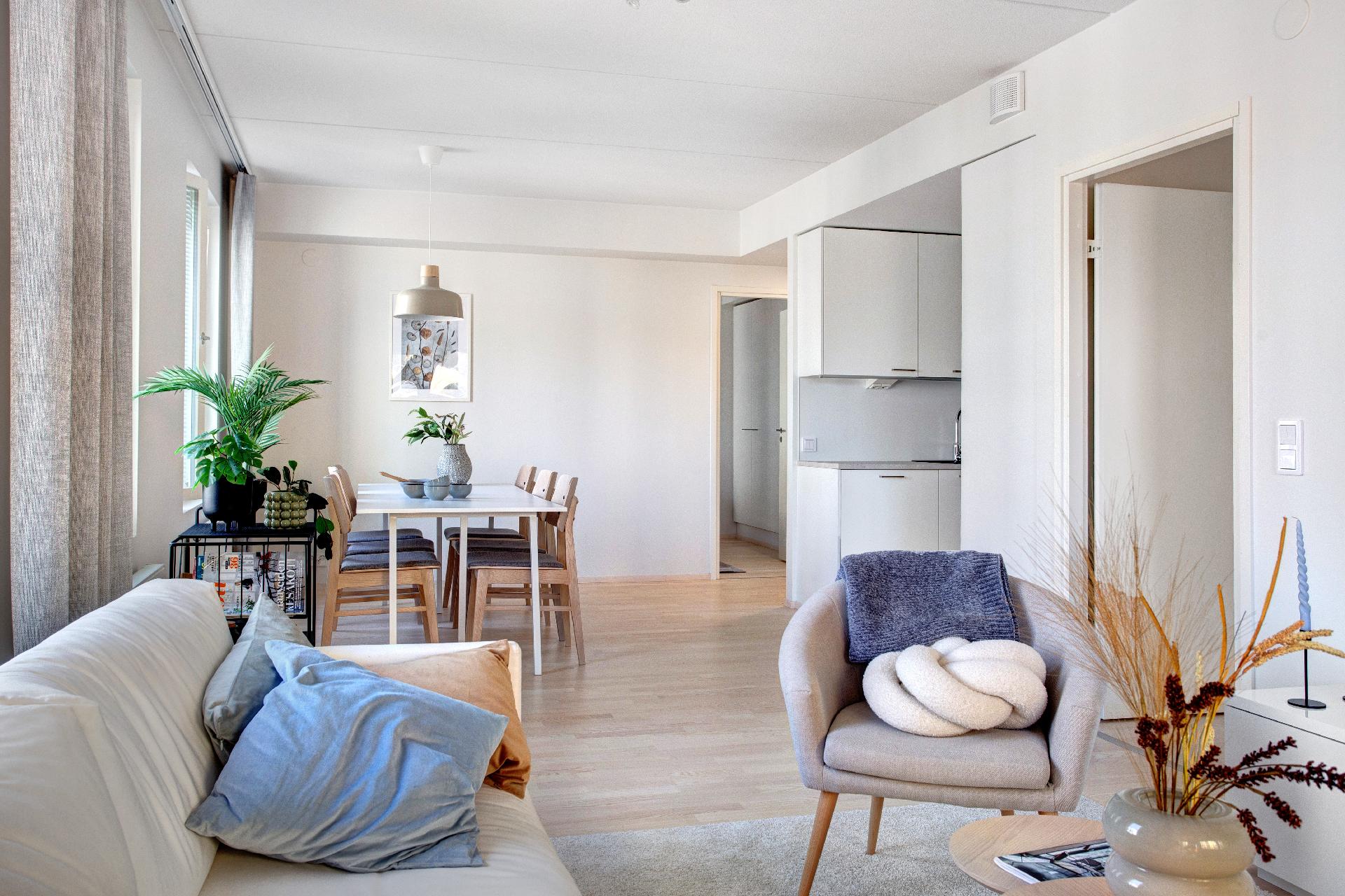 Havainnekuva taloyhtiön toisesta kalustetusta 3h k -asunnosta