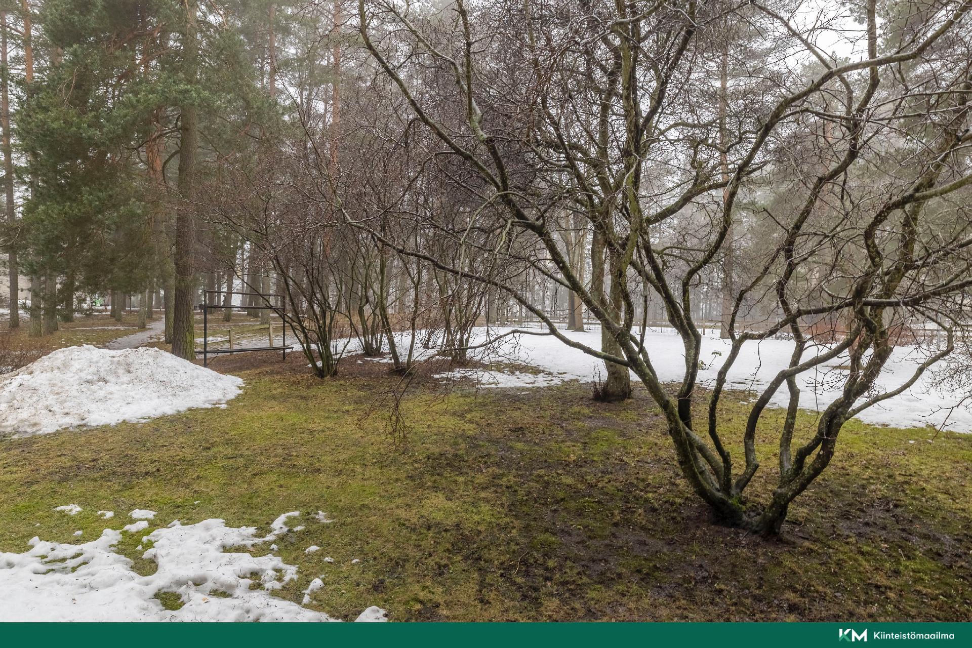 Parvekkeelta avautuu rauhallinen näkymä pihalle