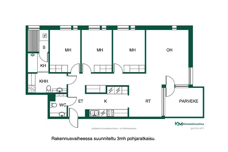 Rakennusvaiheessa suunniteltu 3mh pohjaratkaisu