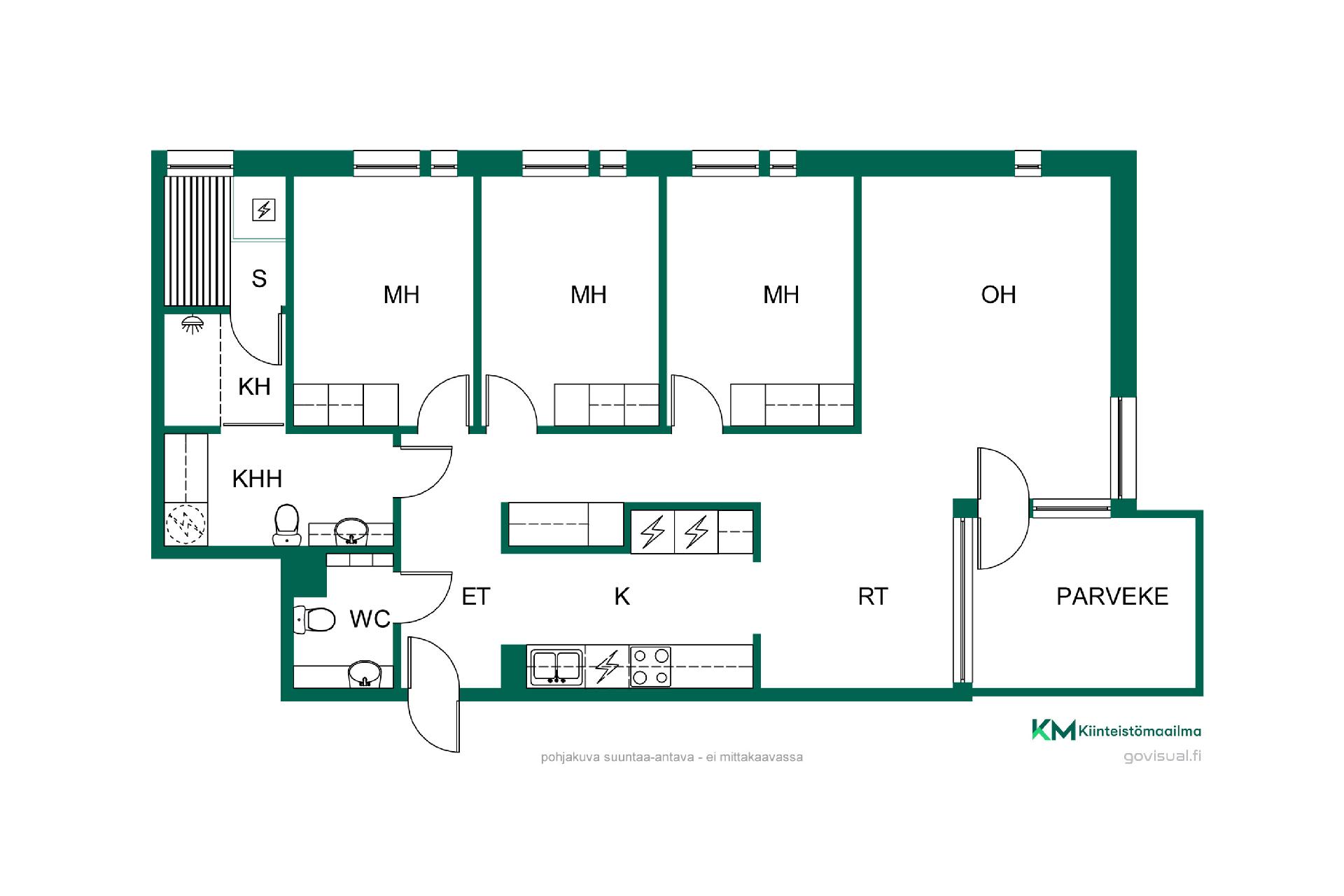 Rakennusvaiheessa suunniteltu 3mh pohjaratkaisu