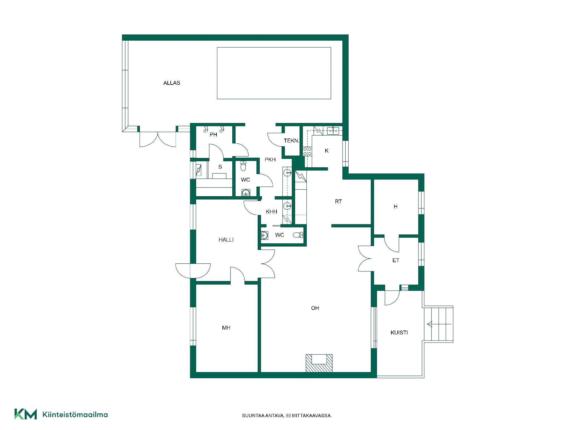 Pohjakuva. Huom! RT - huone välinen ovi puuttuu