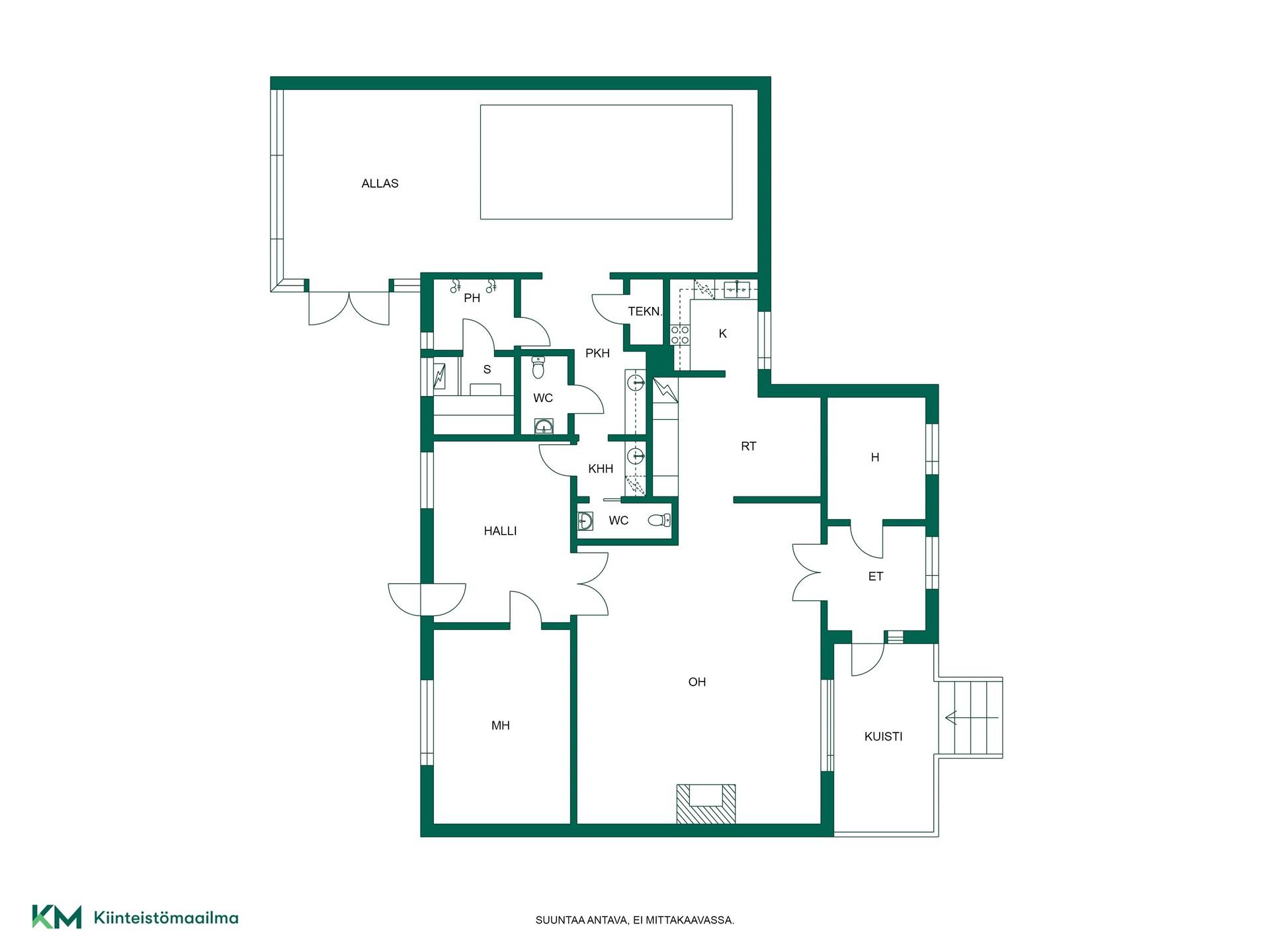 Pohjakuva. Huom! RT - huone välinen ovi puuttuu