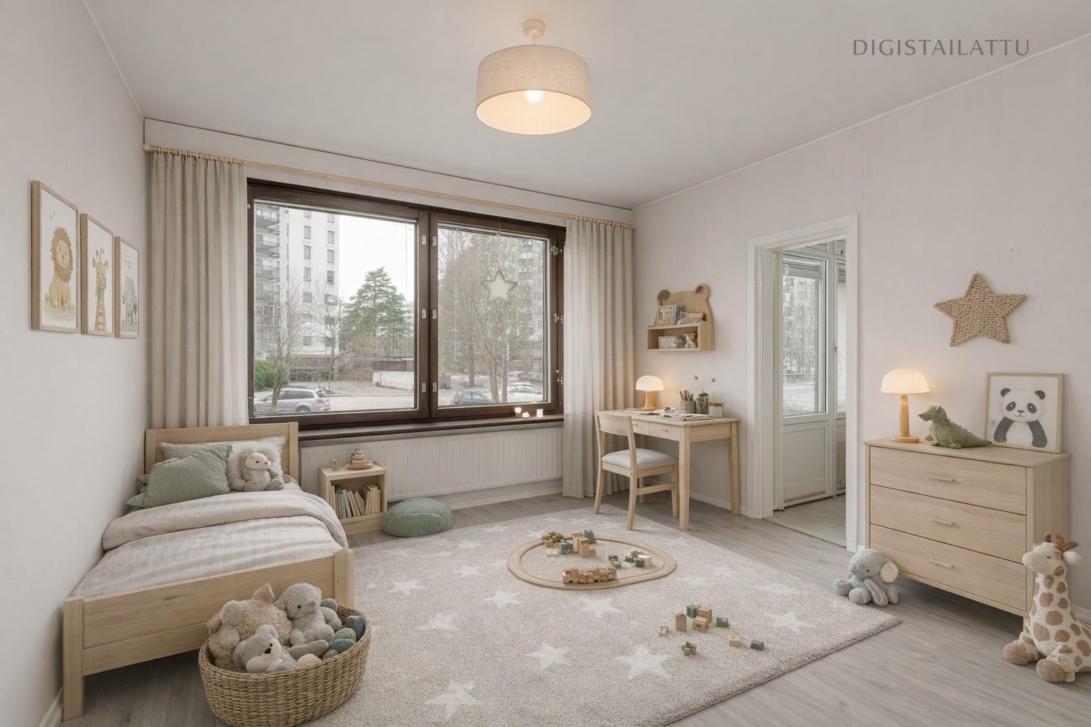 Toisen huoneen yhteydessä on kaappeja ja toisen yhteydessä vaatehuone