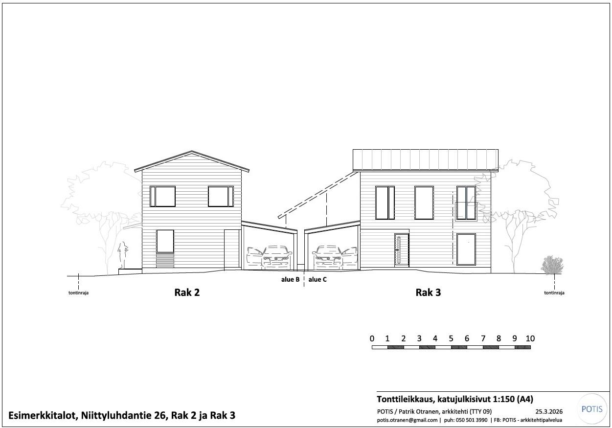 Suunnitelma toteutuksesta kahdelle talolle