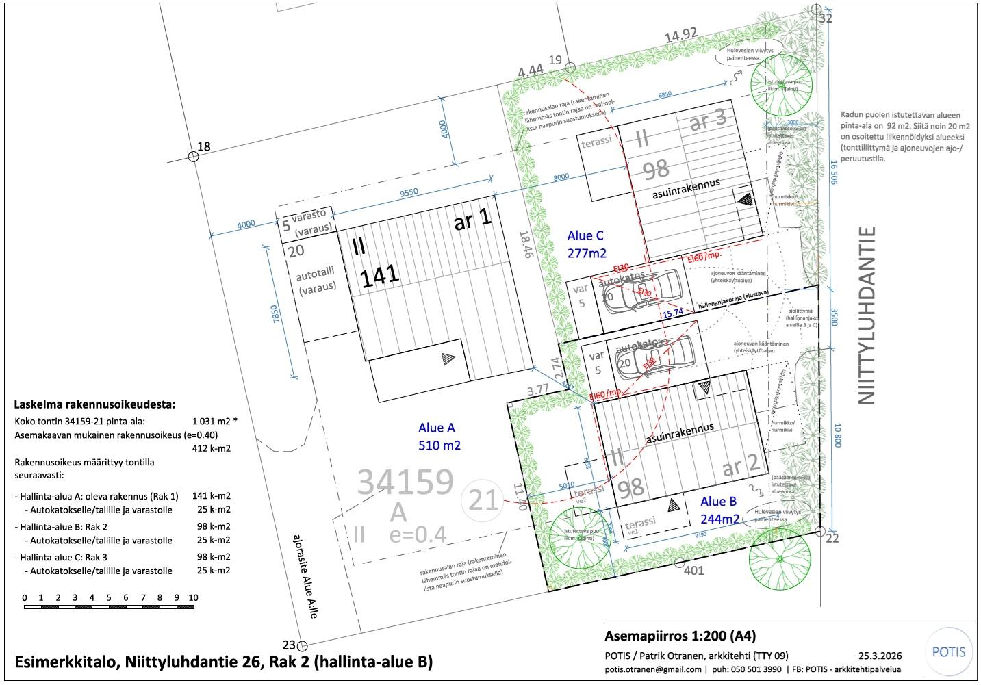Suunnitelma toteutuksesta kahdelle talolle