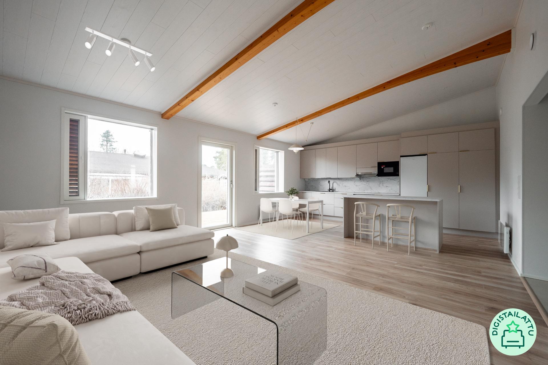 Todella iso yhtenäinen olohuone/keittiö