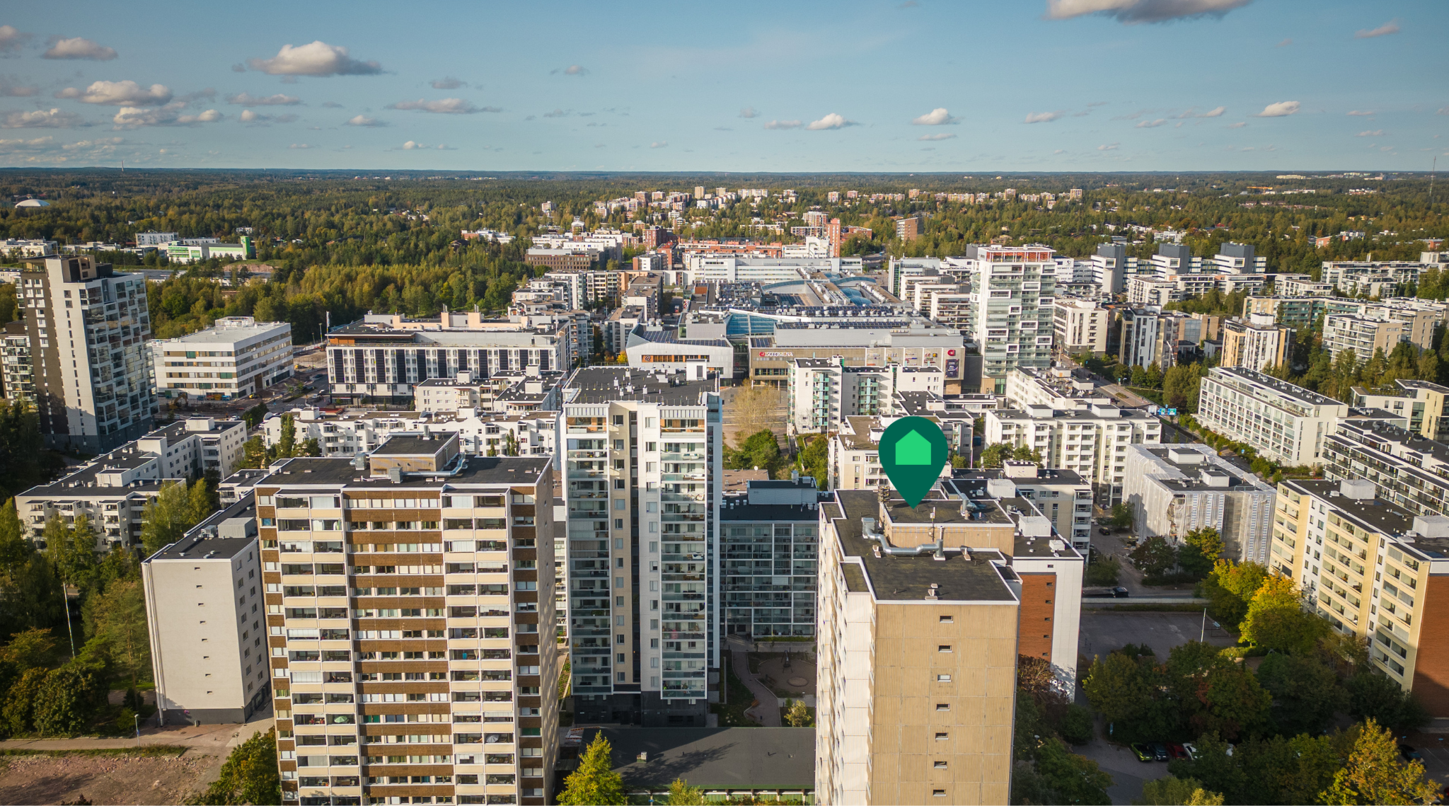 Iso Omena ja metro kävelymatkan päässä. 