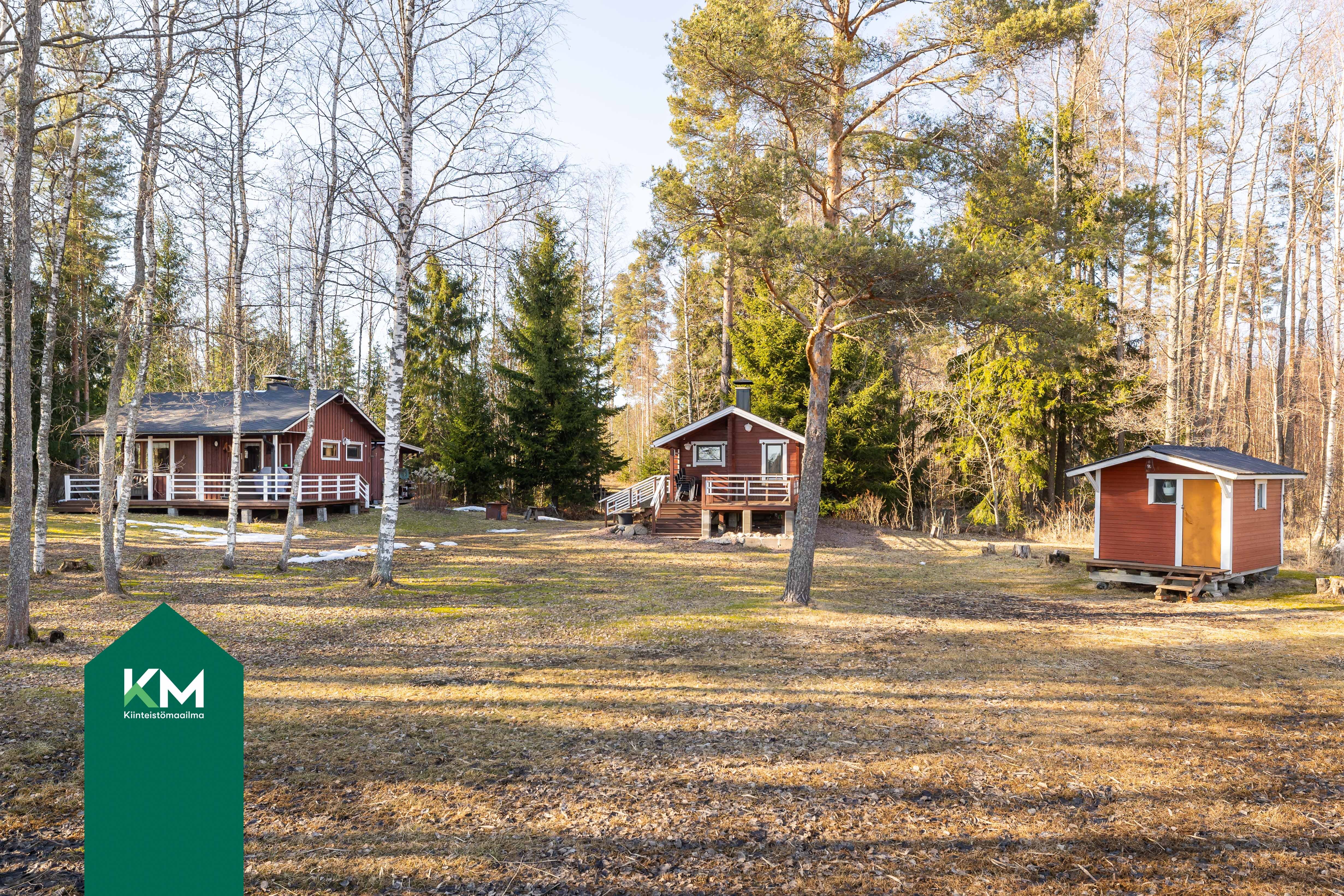 Päärakennus, saunamökki ja varasto