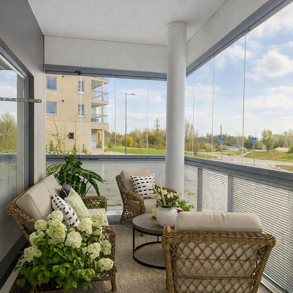 Suuri, lasitettu parveke