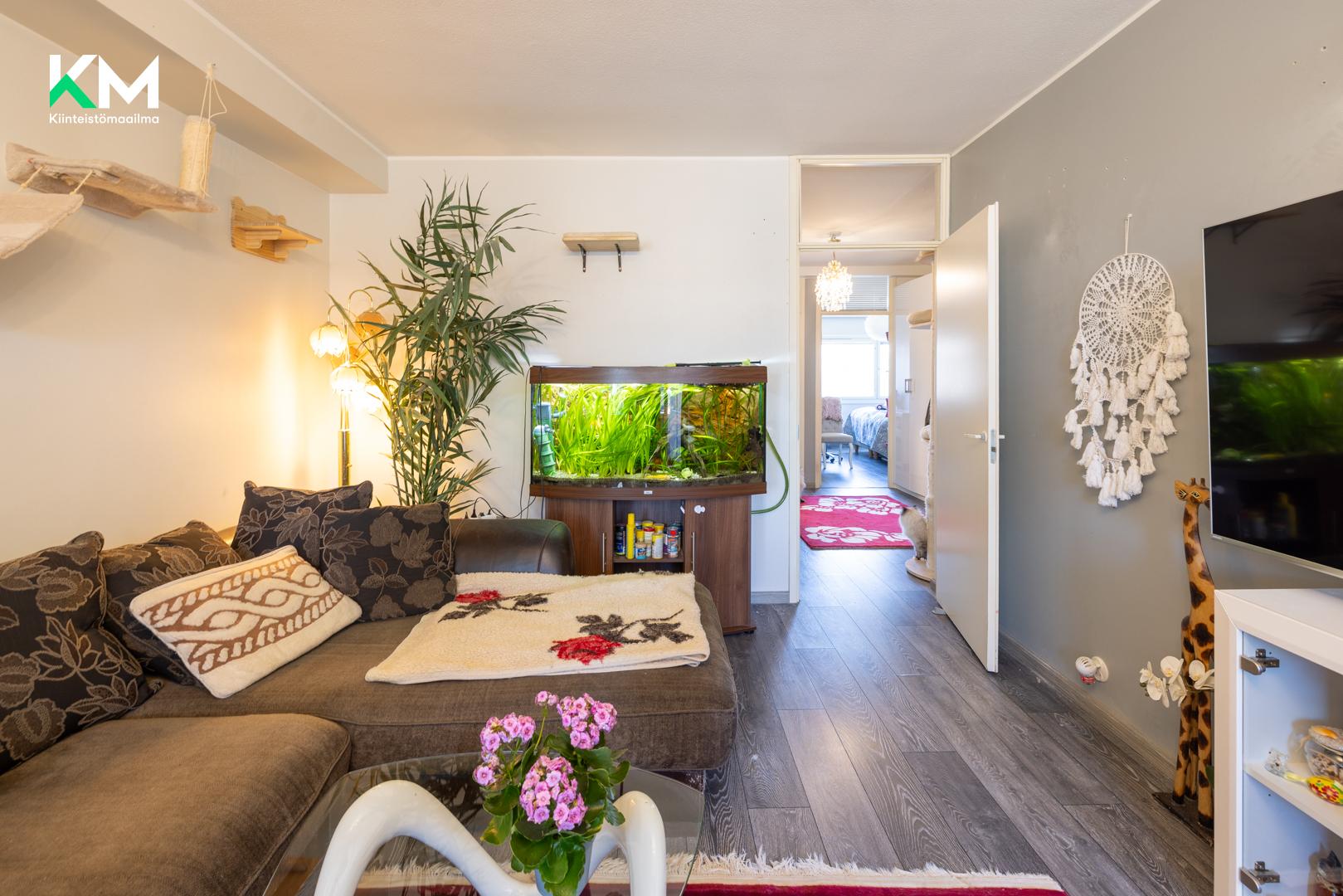 Olohuone parvekkeen suunalta