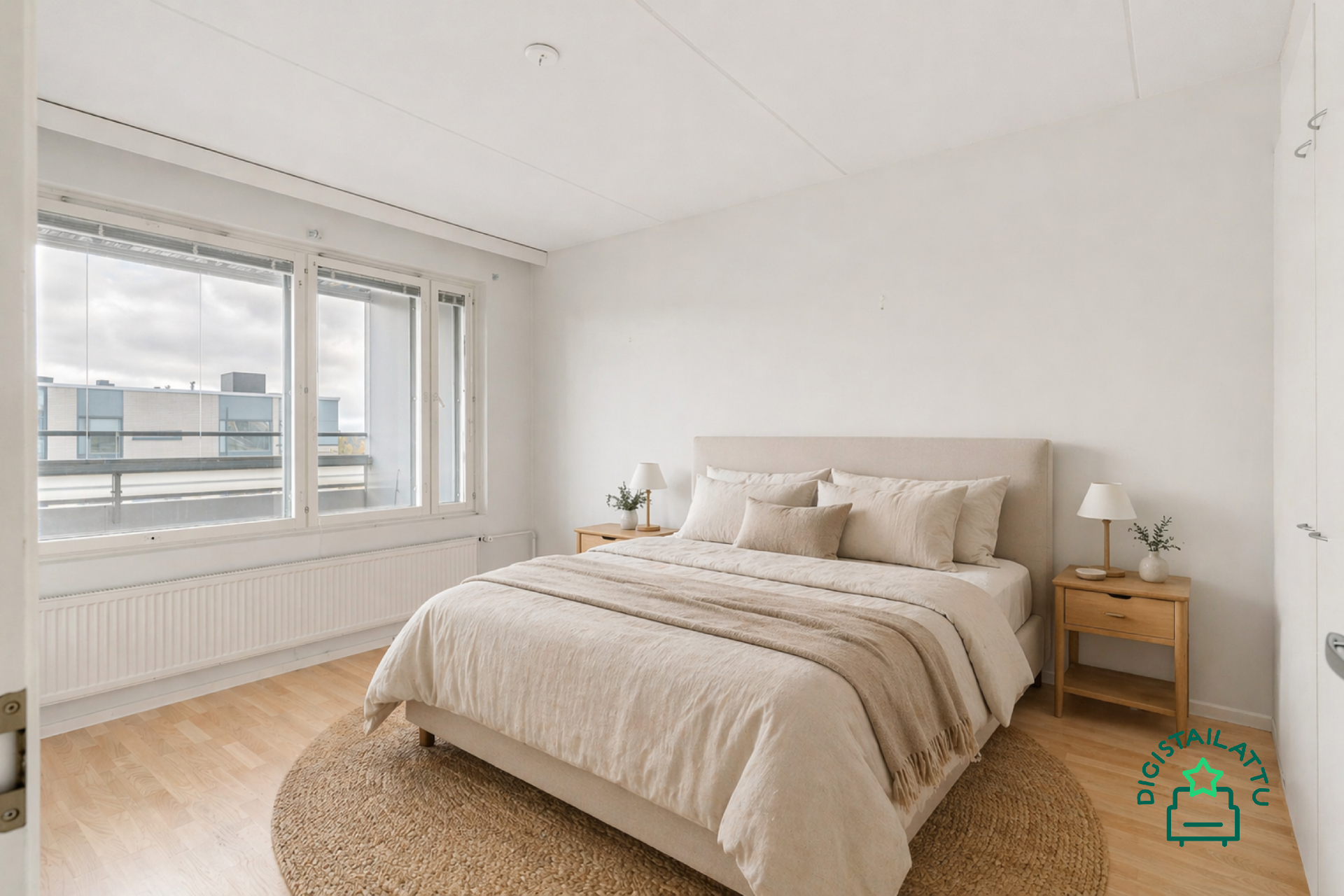 Keittiön takana sijaitsee suurempi makuuhuone.