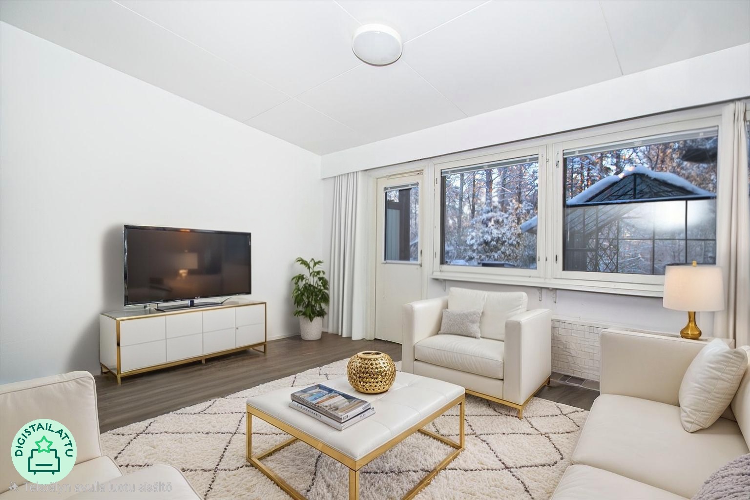 Digistailattu kuva olohuoneesta.