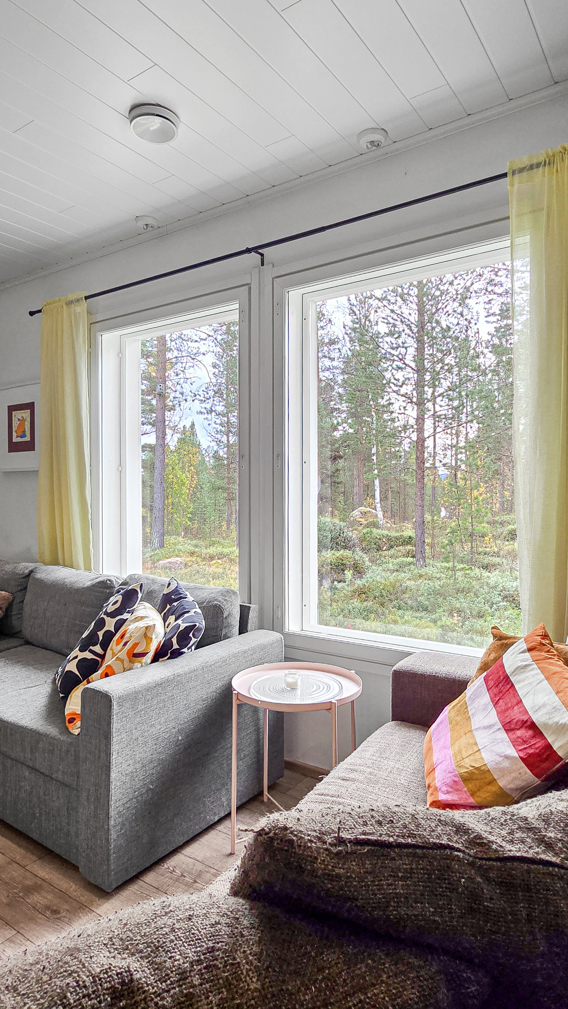 Metsämaisemia olohuoneen ikkunasta