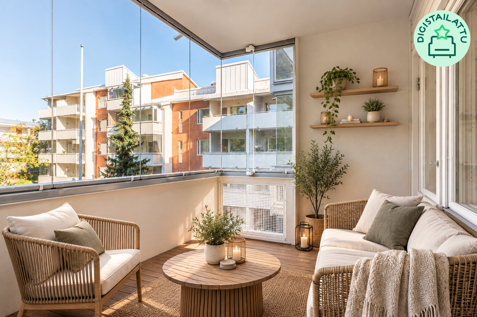 Tilava parveke suoraan sisäpihalle