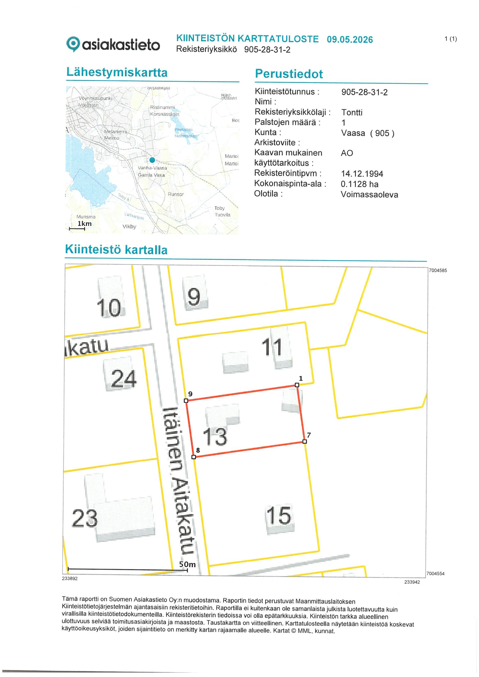 Itäinen Aitakatu 13, Vanha Vaasa, Vaasa