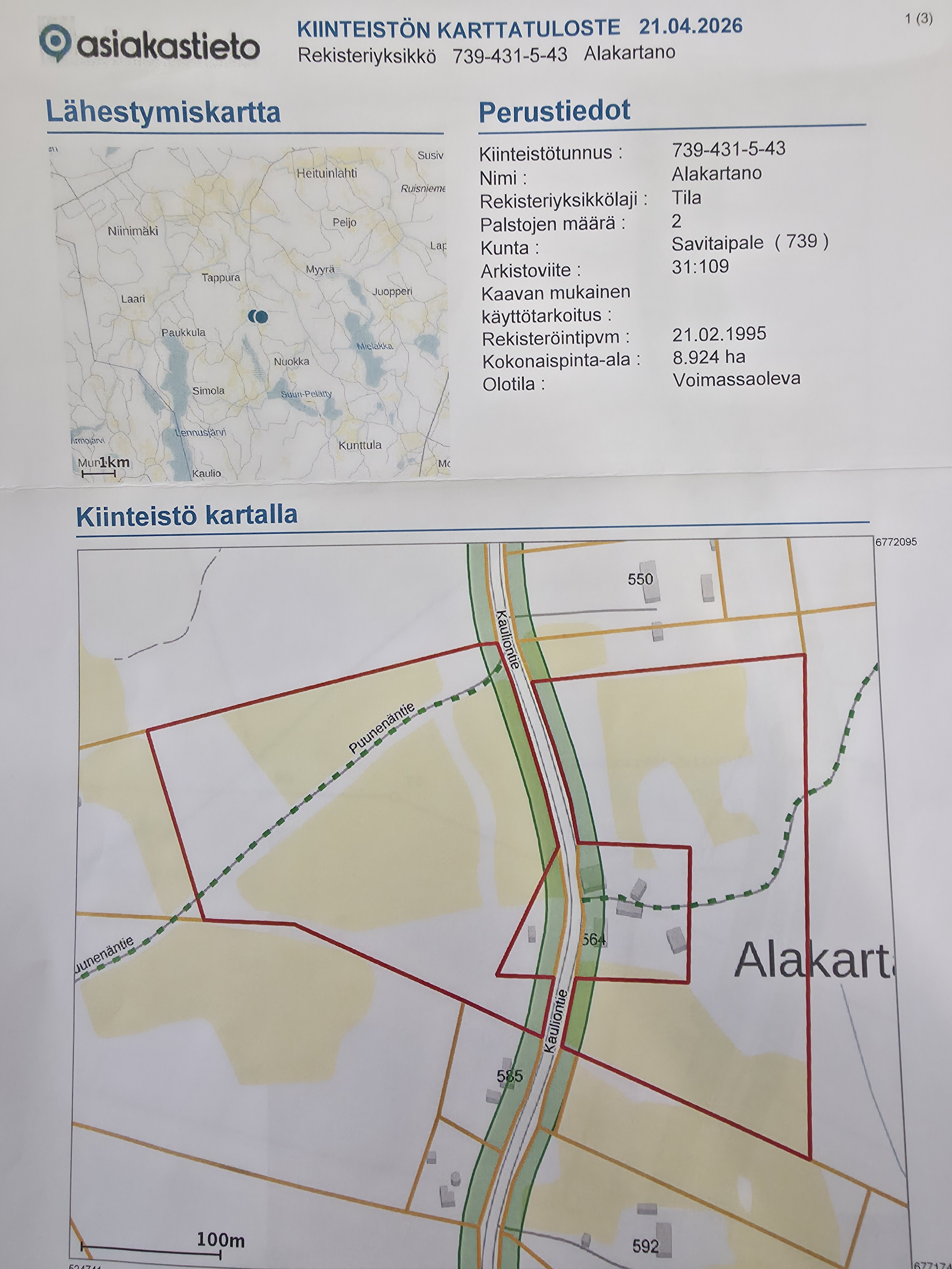 Kauliontie, Puunenä, Savitaipale