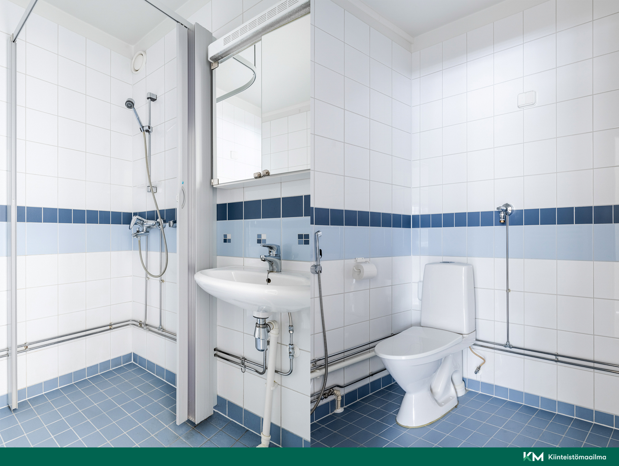 Kylpyhuone uusittu taloyhtiön toimesta LVI saneerauksen yhteydessä