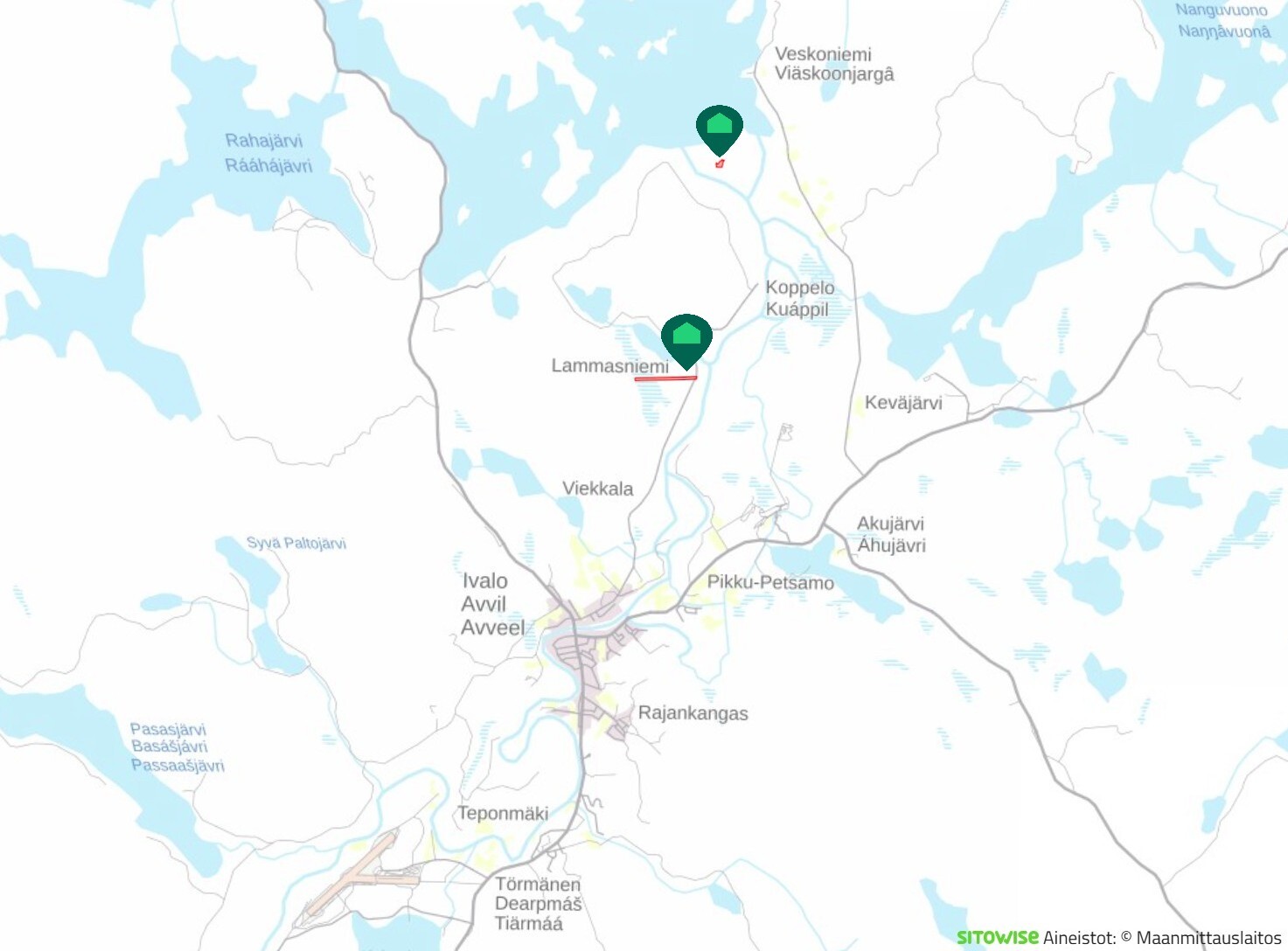 Sijainti lähellä Ivalon kylää.
