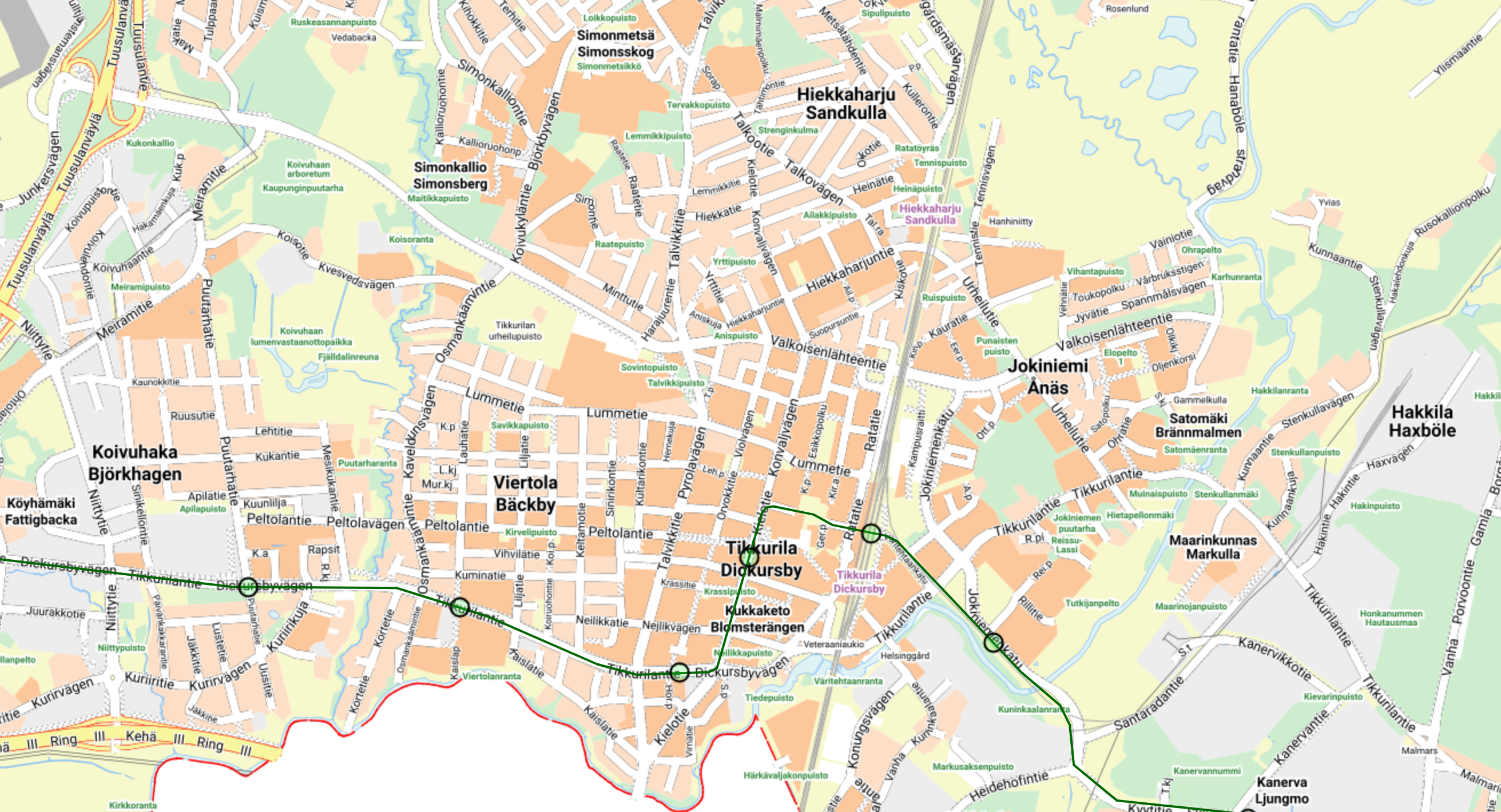 Vantaan suunniteltu ratikkareitti 