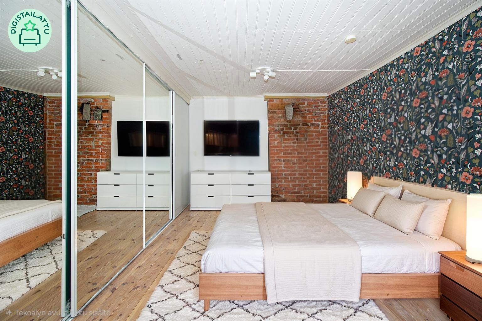 Digistailattu kuva makuuhuoneesta.