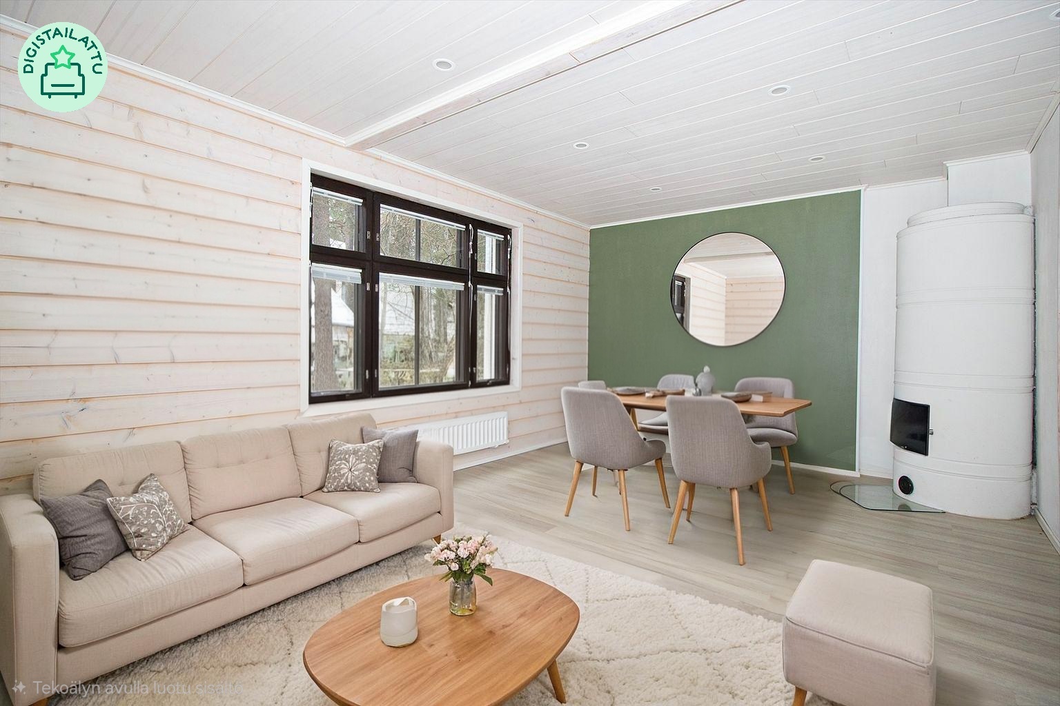 Digistailattu kuva olohuoneesta.