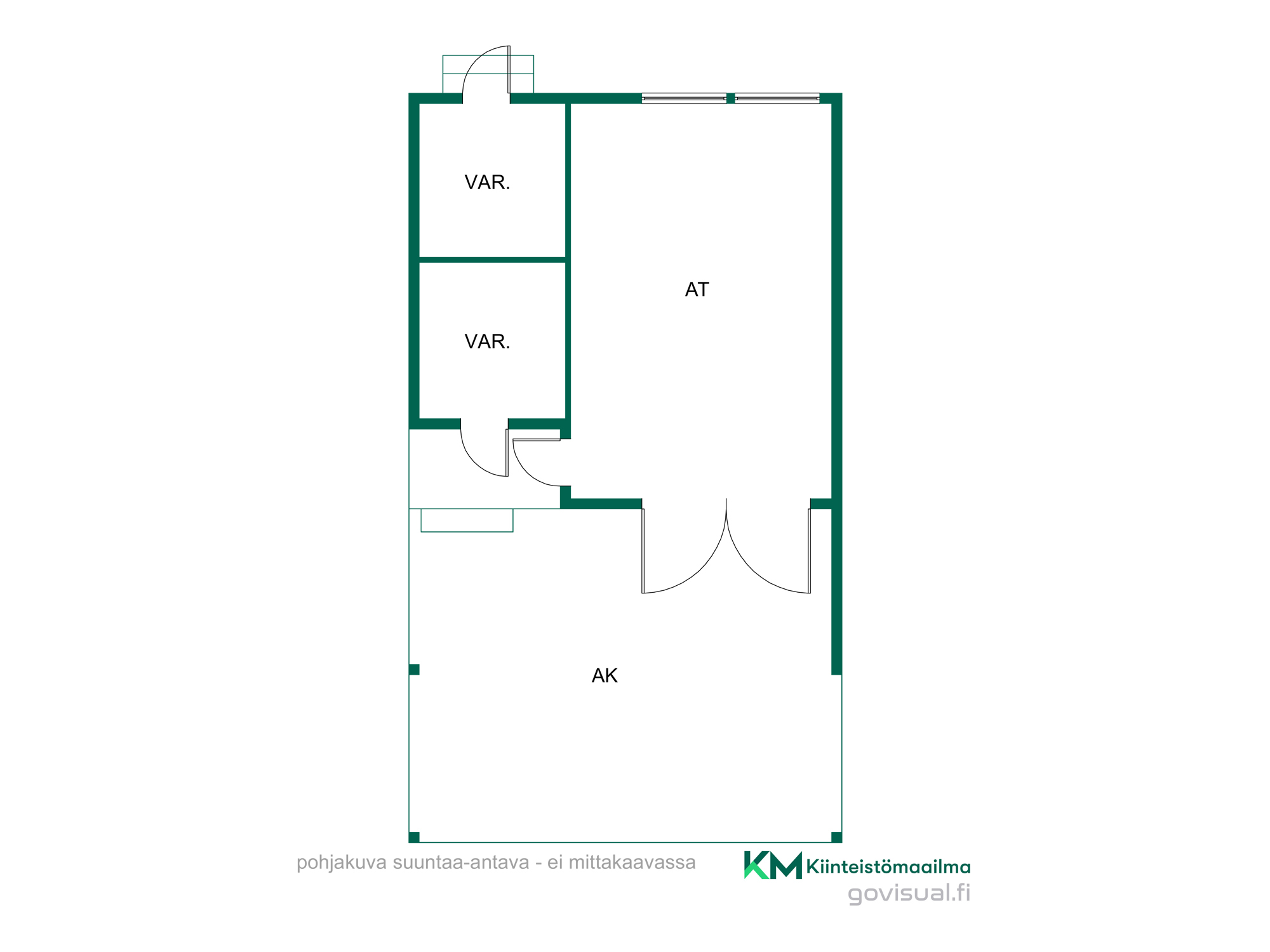 Talousrakennuksen pohjakuva, autokatos on korkea (soveltuu mm. pakettiautolle ja matkailuautolle) 
