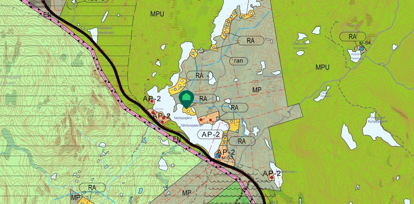 Kaavakartta. RA= Loma-asuntojen korttelialue
