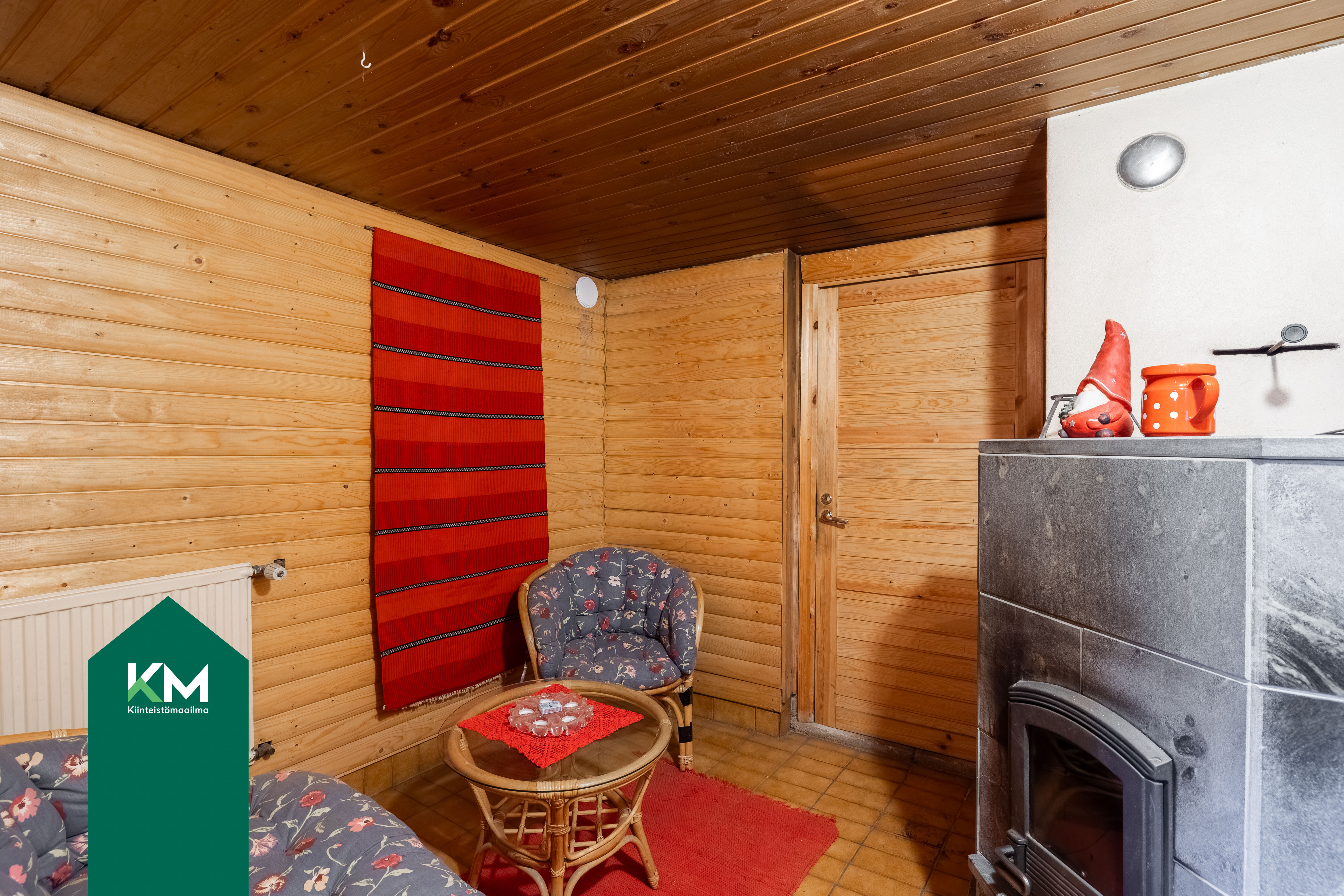 Kellarikerroksen takkahuone on entisen saunan paikalla