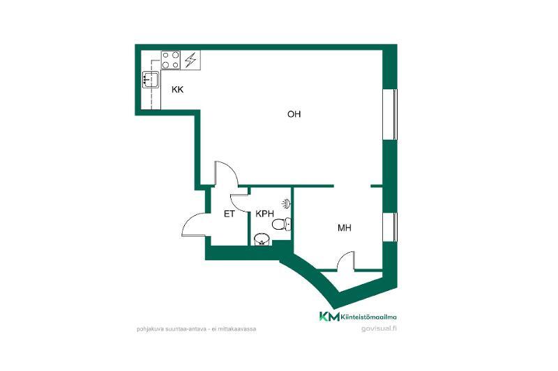 Esimerkki laajennetusta kylpyhuoneesta ja tehdystä keittokomerosta