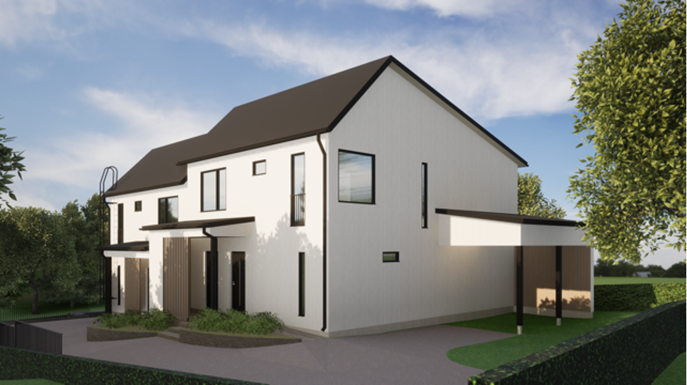 Havainnekuva arkkitehdin suunnittelemasta paritalosta