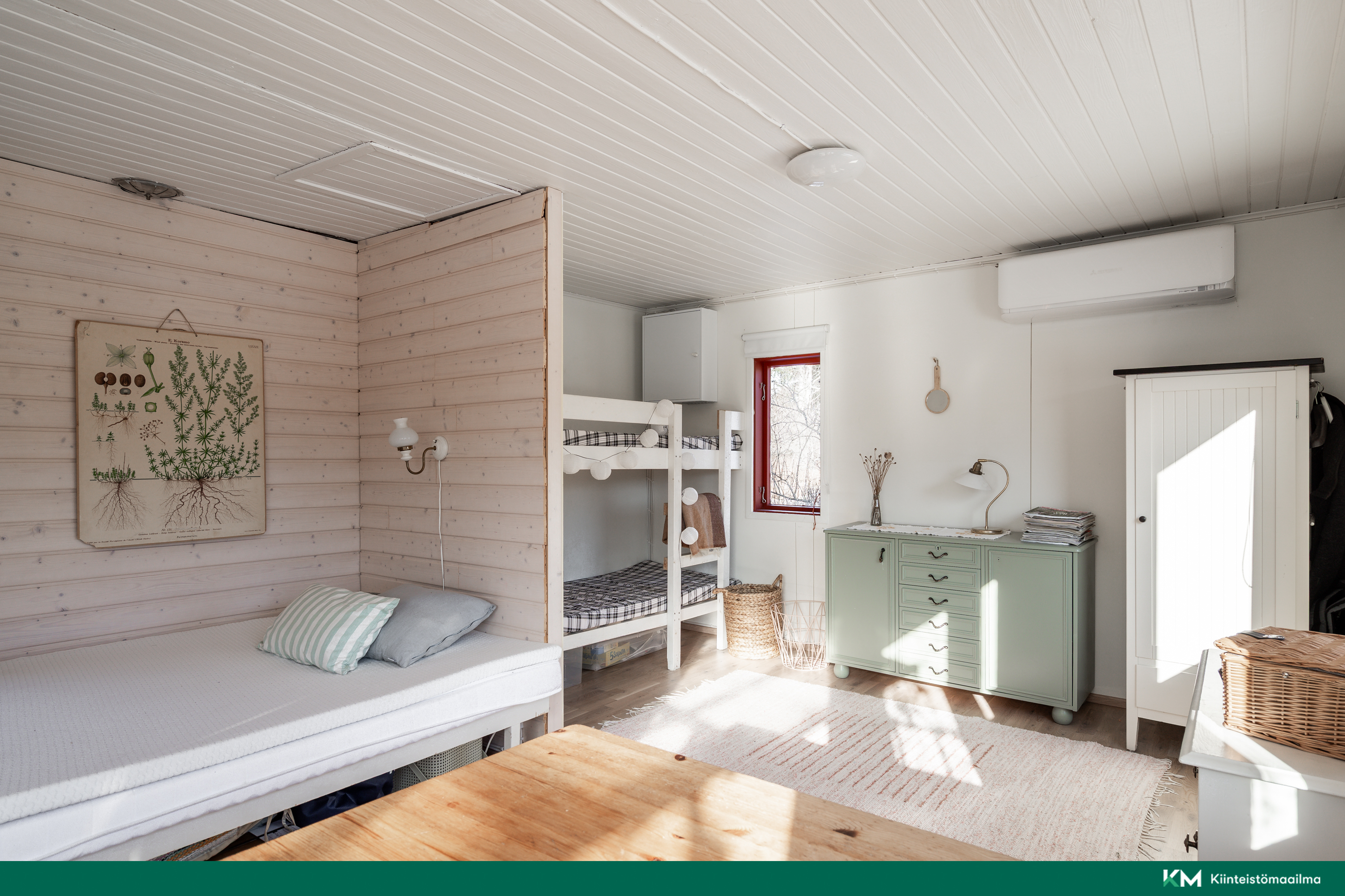 Tupa jakaantuu kätevästi myös kahdeksi makuutilaksi.