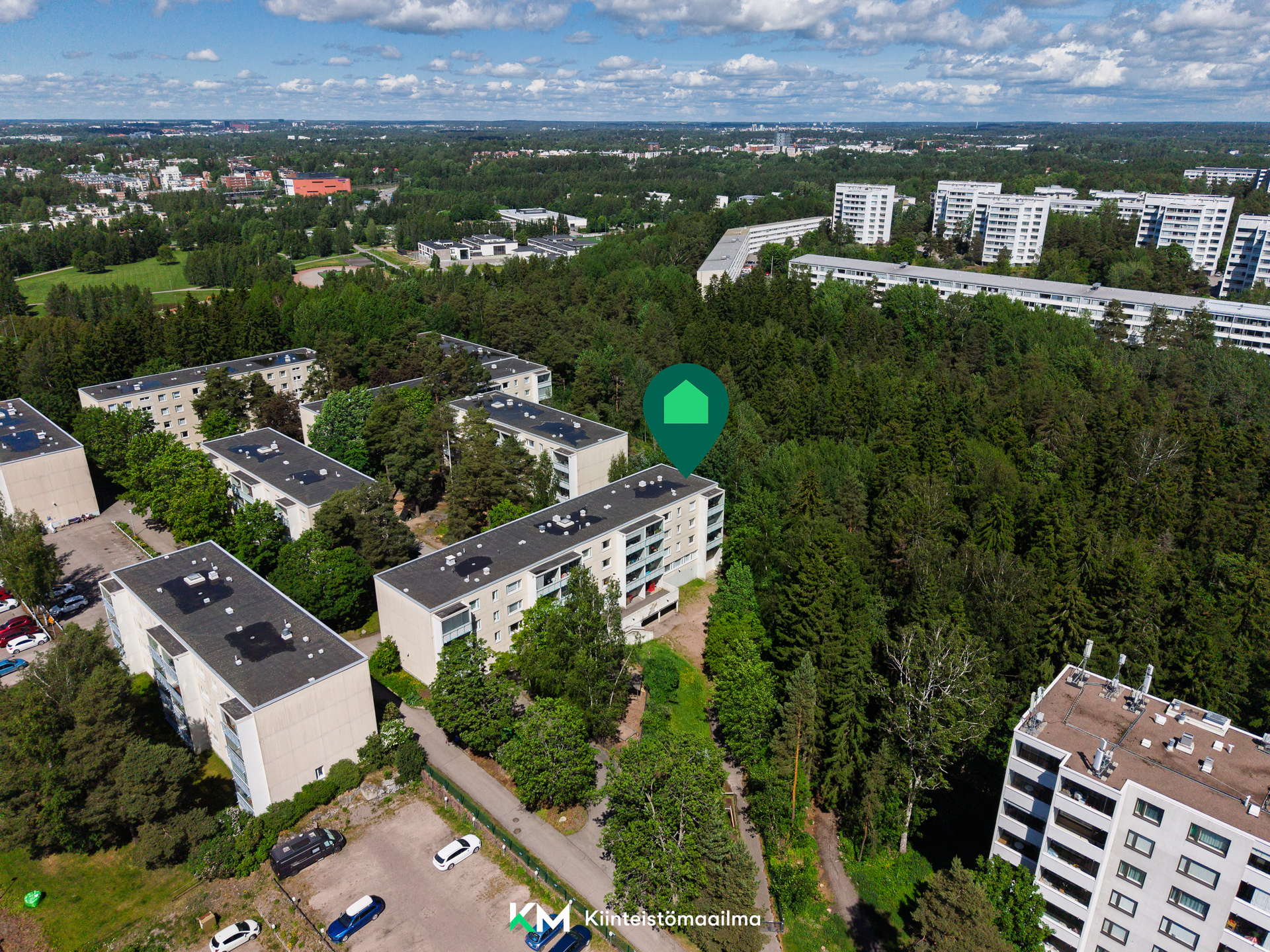 Yhtiön talot rajautuvat metsään.