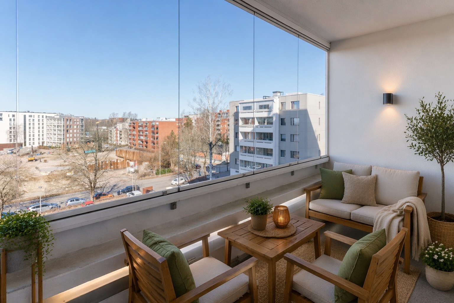 Lasitetulta länsiparvekkeelta aukeaa avara näkymä